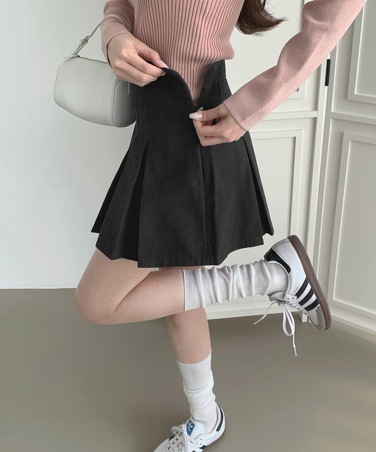 【丈別】プリーツサイドジッパースカートパンツ BLACK