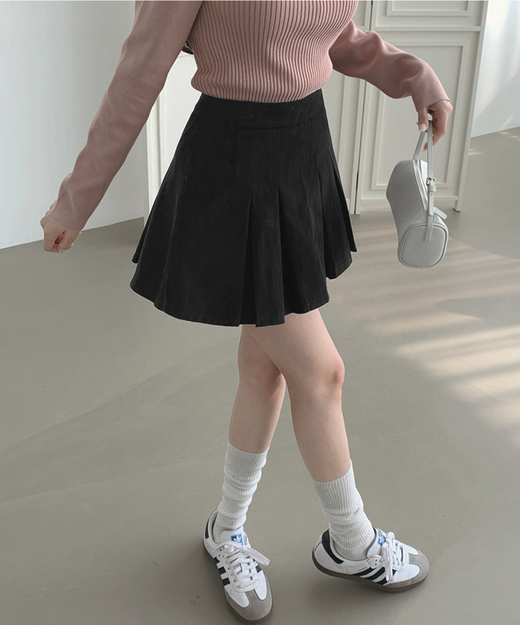 【丈別】プリーツサイドジッパースカートパンツ BLACK