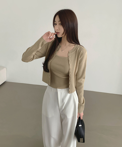 【SET】トレンドキャミソール ニットカーディガン BEIGE