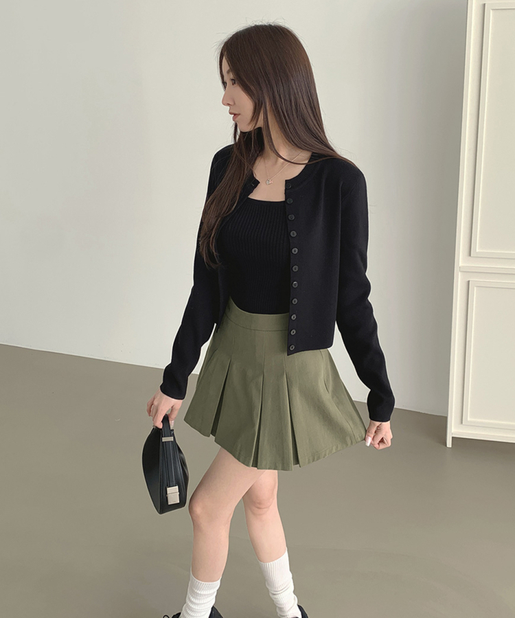 【SET】トレンドキャミソール ニットカーディガン BLACK