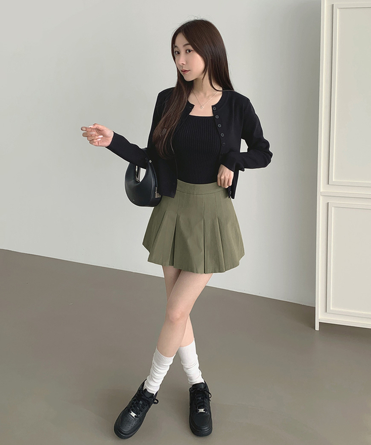 【SET】トレンドキャミソール ニットカーディガン BLACK