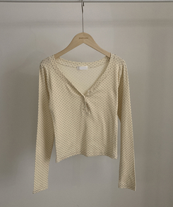 ドットボタンスリムVネック長袖Tシャツ