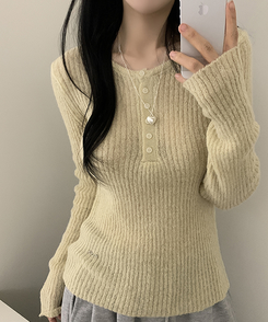 ウェーブウールスリムボタン長袖Tシャツ(6color) YELLOW