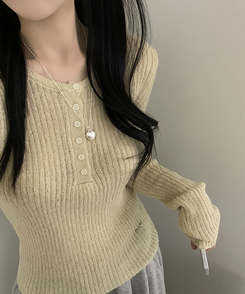 ウェーブウールスリムボタン長袖Tシャツ(6color) YELLOW