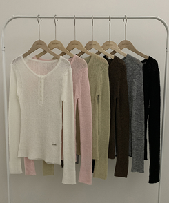 ウェーブウールスリムボタン長袖Tシャツ(6color)