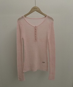 ウェーブウールスリムボタン長袖Tシャツ(6color)