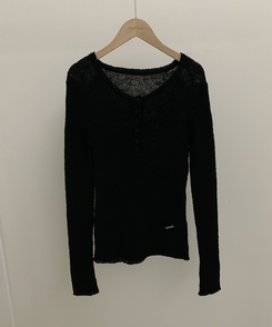 ウェーブウールスリムボタン長袖Tシャツ(6color)