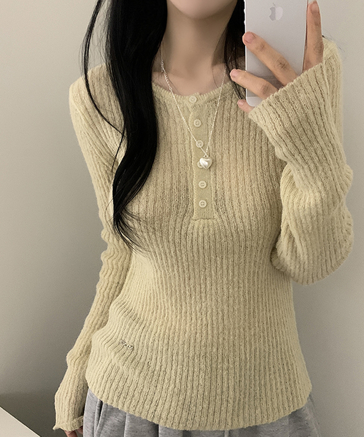 ウェーブウールスリムボタン長袖Tシャツ(6color) YELLOW