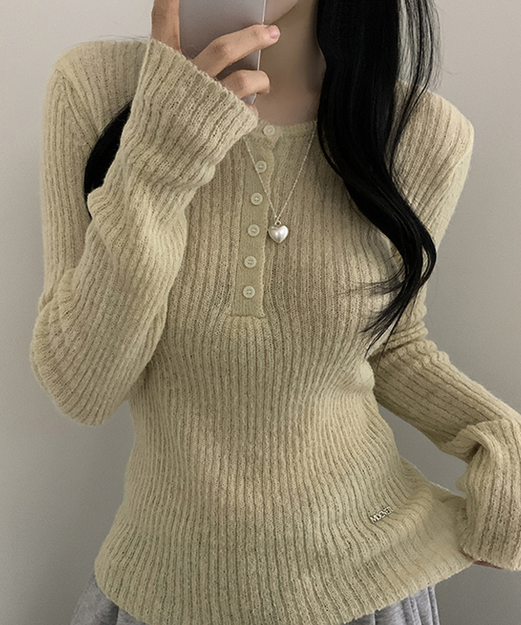 ウェーブウールスリムボタン長袖Tシャツ(6color) YELLOW