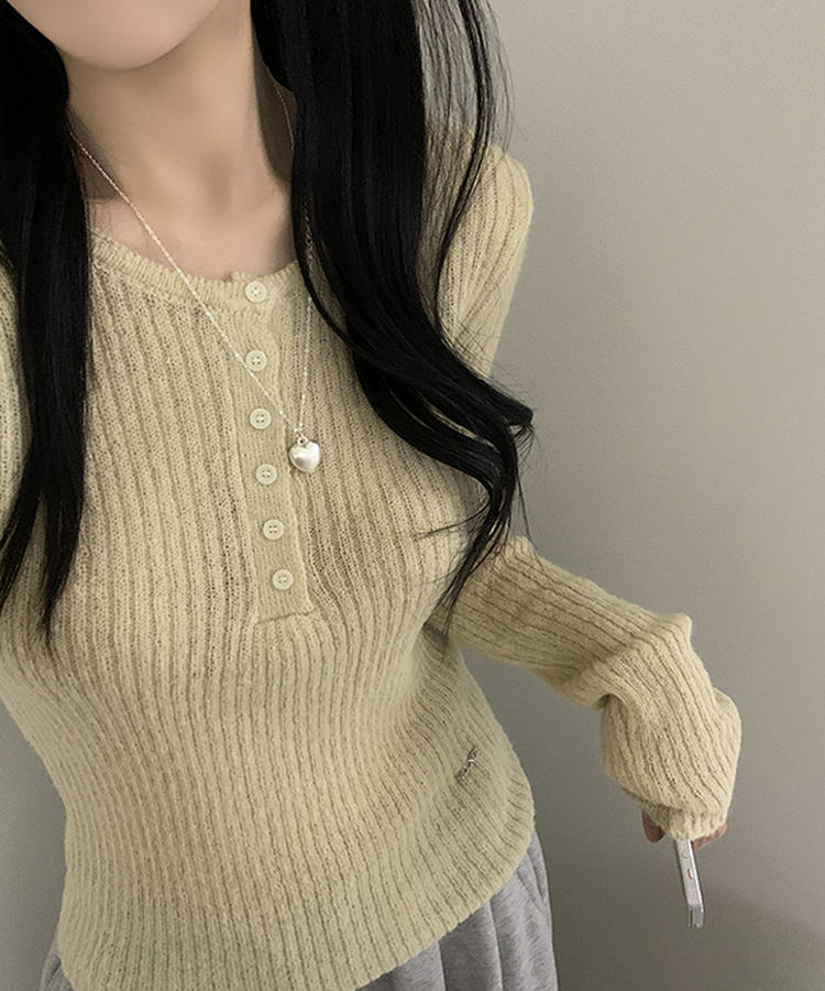 ウェーブウールスリムボタン長袖Tシャツ(6color) YELLOW