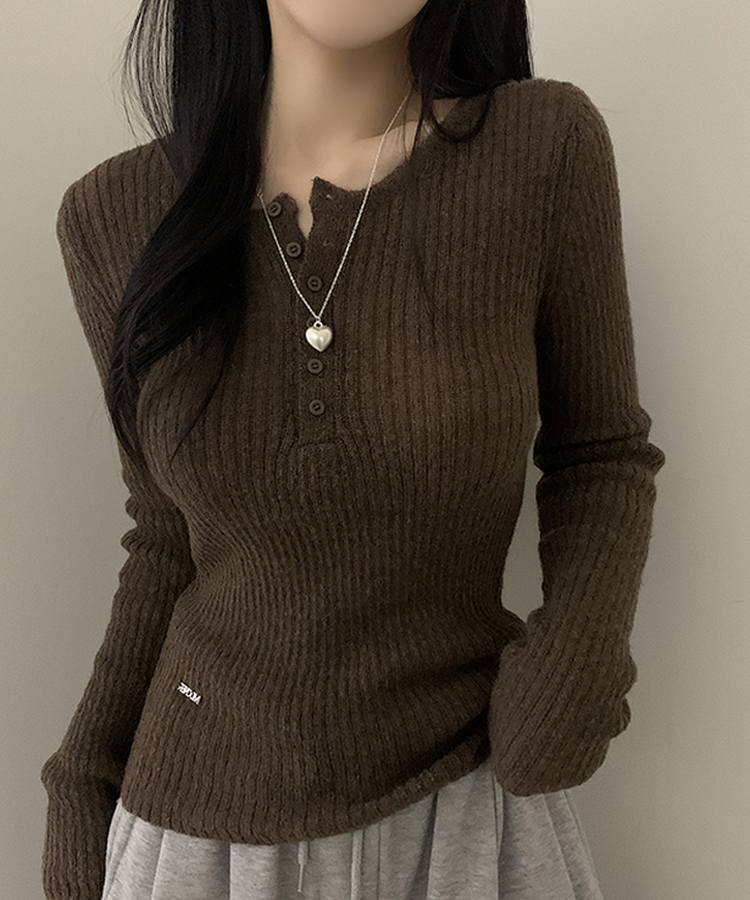 ウェーブウールスリムボタン長袖Tシャツ(6color) CHESTNUT BROWN