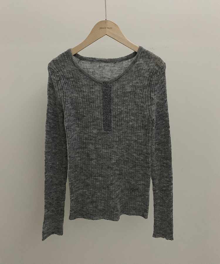 ウェーブウールスリムボタン長袖Tシャツ(6color)