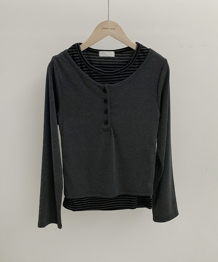 ボタンボーダーレイヤード長袖Tシャツ