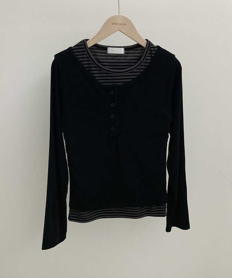 ボタンボーダーレイヤード長袖Tシャツ