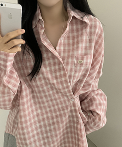 ペンダントルーズフィットチェックシャツ PINK
