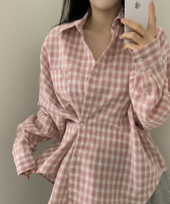 ペンダントルーズフィットチェックシャツ PINK