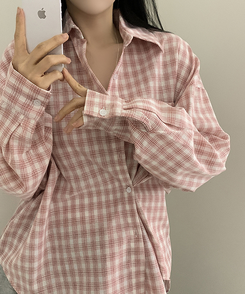 ペンダントルーズフィットチェックシャツ PINK
