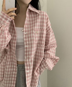ペンダントルーズフィットチェックシャツ PINK