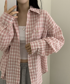 ペンダントルーズフィットチェックシャツ PINK