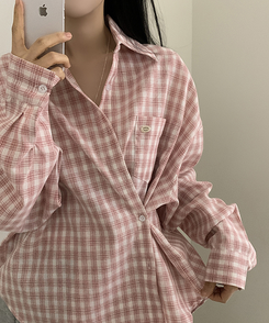ペンダントルーズフィットチェックシャツ PINK