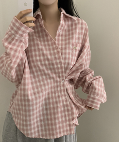 ペンダントルーズフィットチェックシャツ PINK