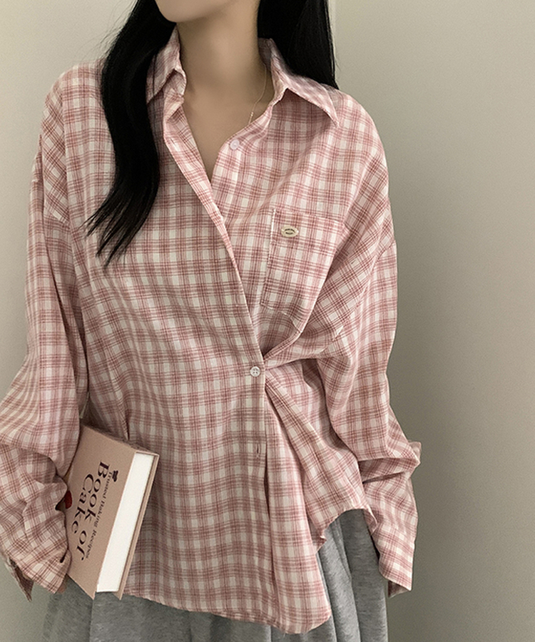 ペンダントルーズフィットチェックシャツ PINK