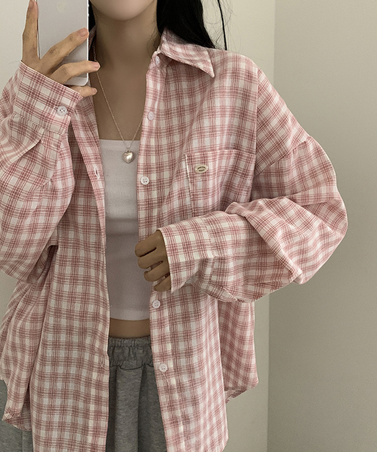 ペンダントルーズフィットチェックシャツ PINK