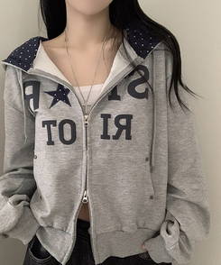 Y2Kスターレタリングジップアップパーカー MELANGE