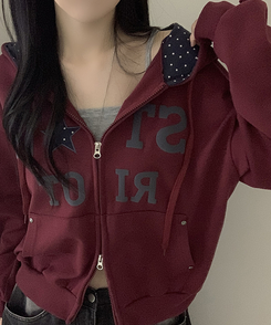 Y2Kスターレタリングジップアップパーカー WINE