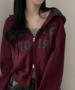 Y2Kスターレタリングジップアップパーカー WINE