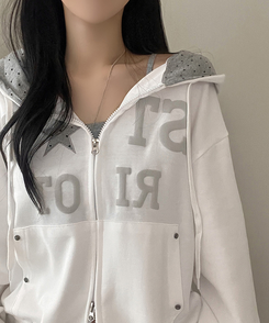 Y2Kスターレタリングジップアップパーカー IVORY