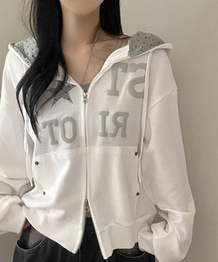 Y2Kスターレタリングジップアップパーカー IVORY