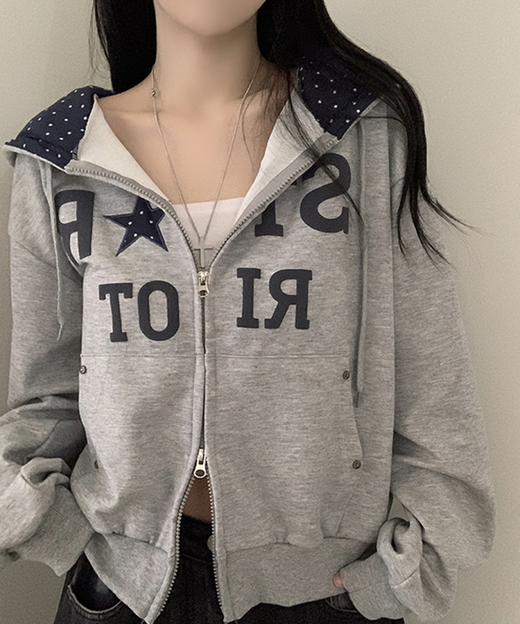 Y2Kスターレタリングジップアップパーカー MELANGE