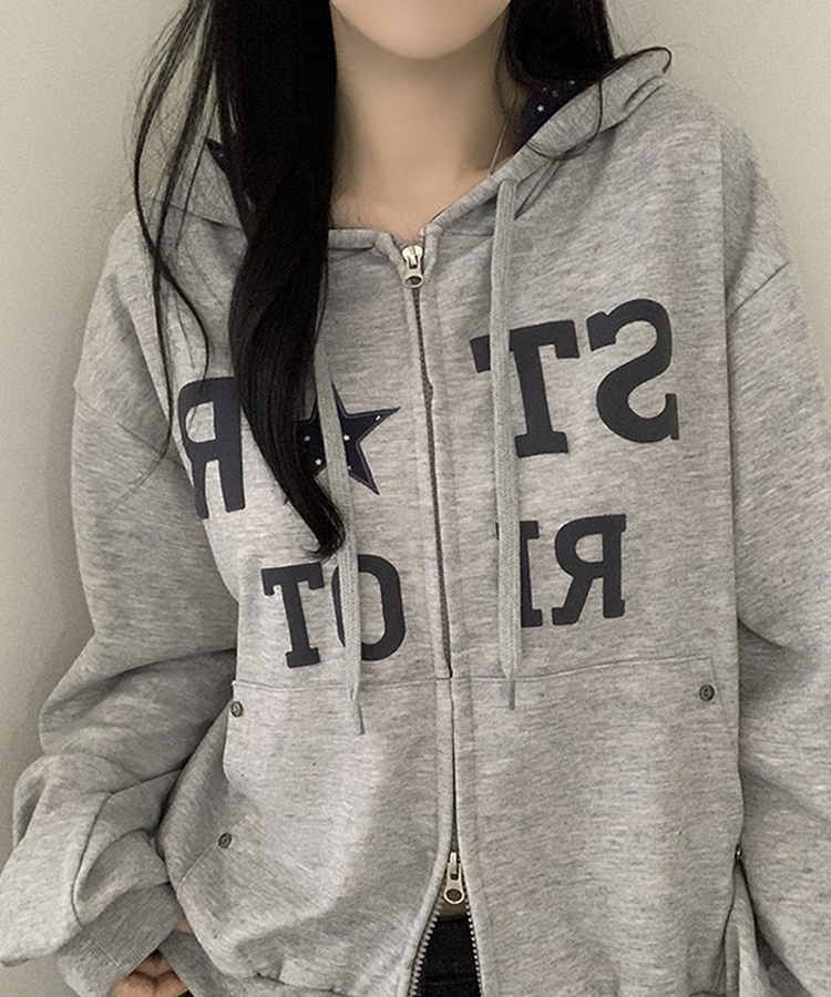 Y2Kスターレタリングジップアップパーカー MELANGE