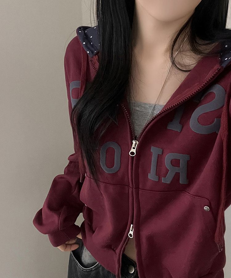 Y2Kスターレタリングジップアップパーカー WINE