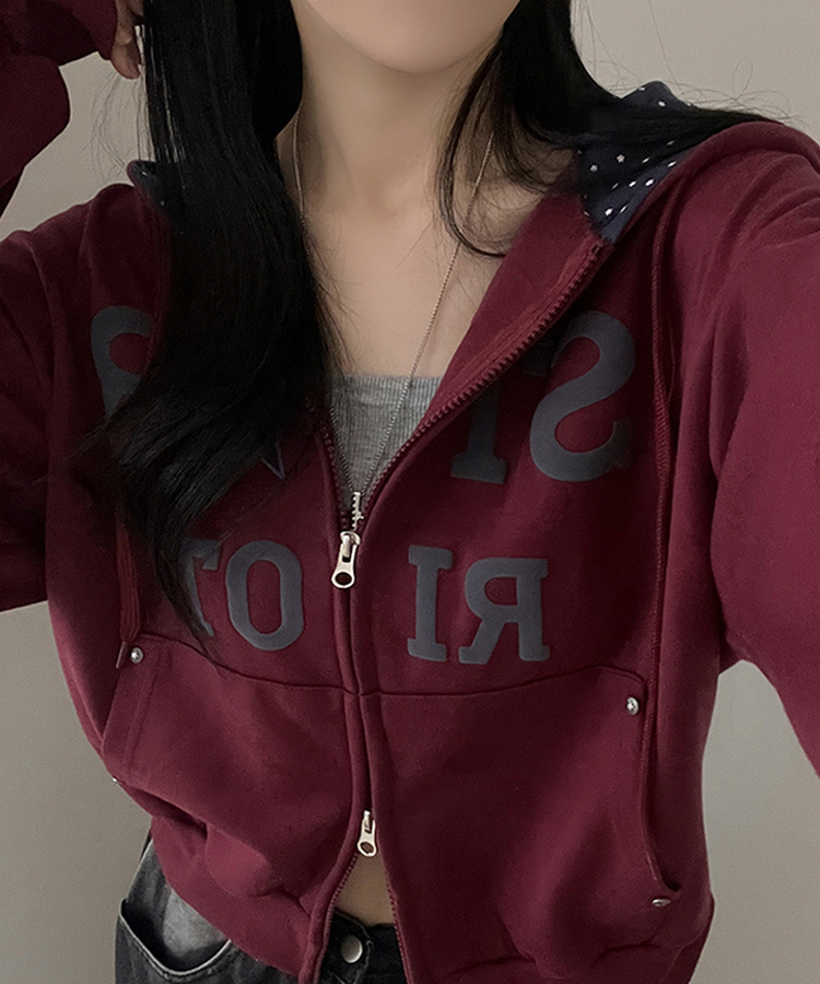Y2Kスターレタリングジップアップパーカー WINE