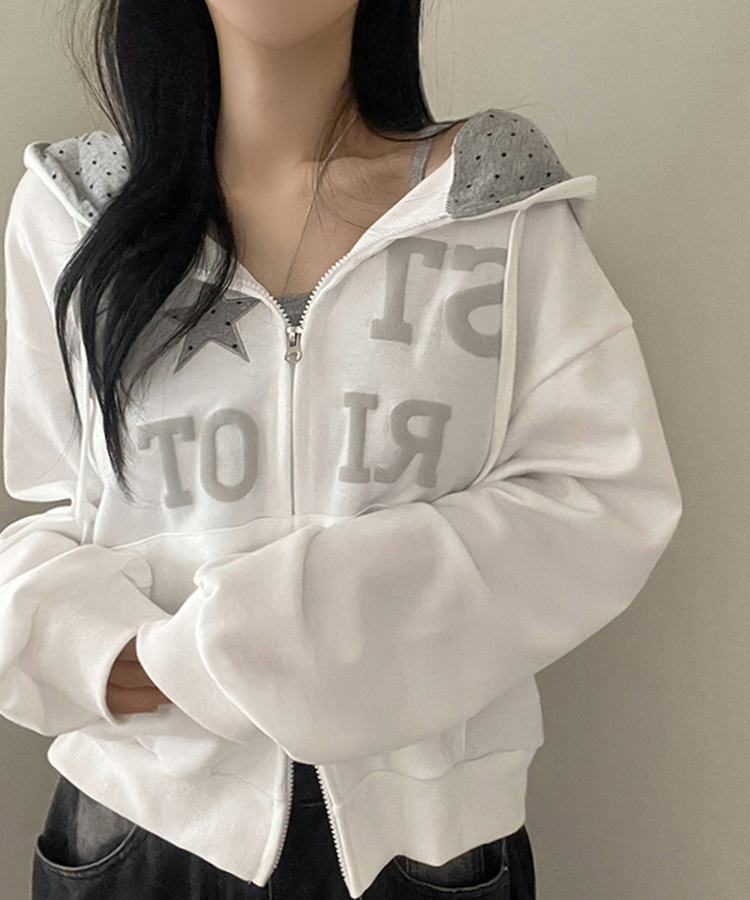 Y2Kスターレタリングジップアップパーカー IVORY