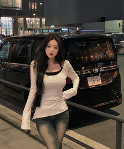 サイドシアリングスリットオフ長袖Tシャツ IVORY