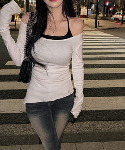 サイドシアリングスリットオフ長袖Tシャツ IVORY