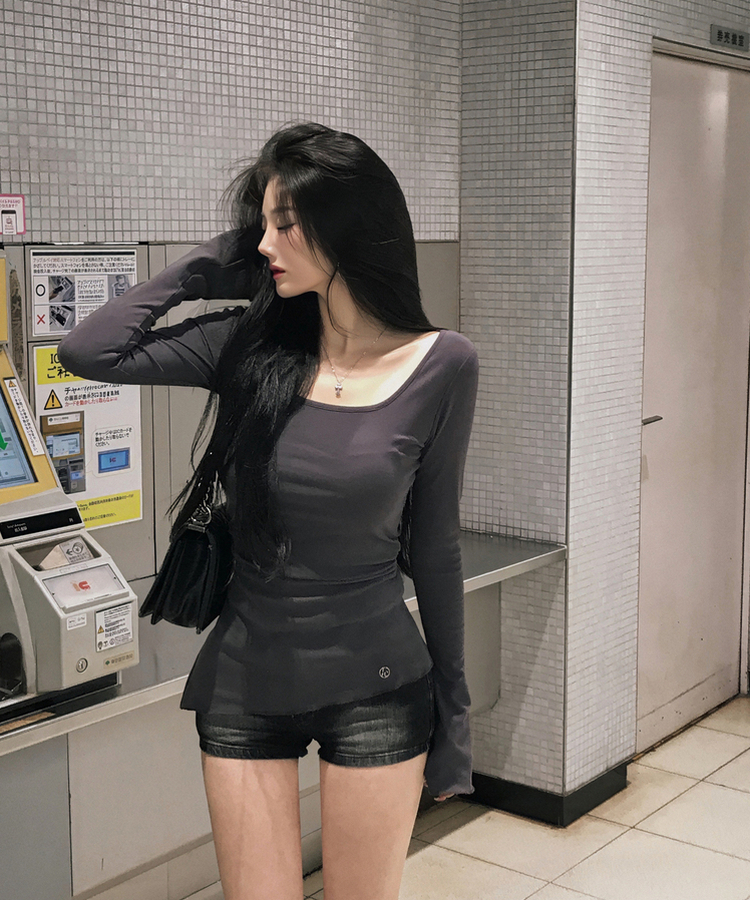 サイドシアリングスリットオフ長袖Tシャツ CHARCOAL