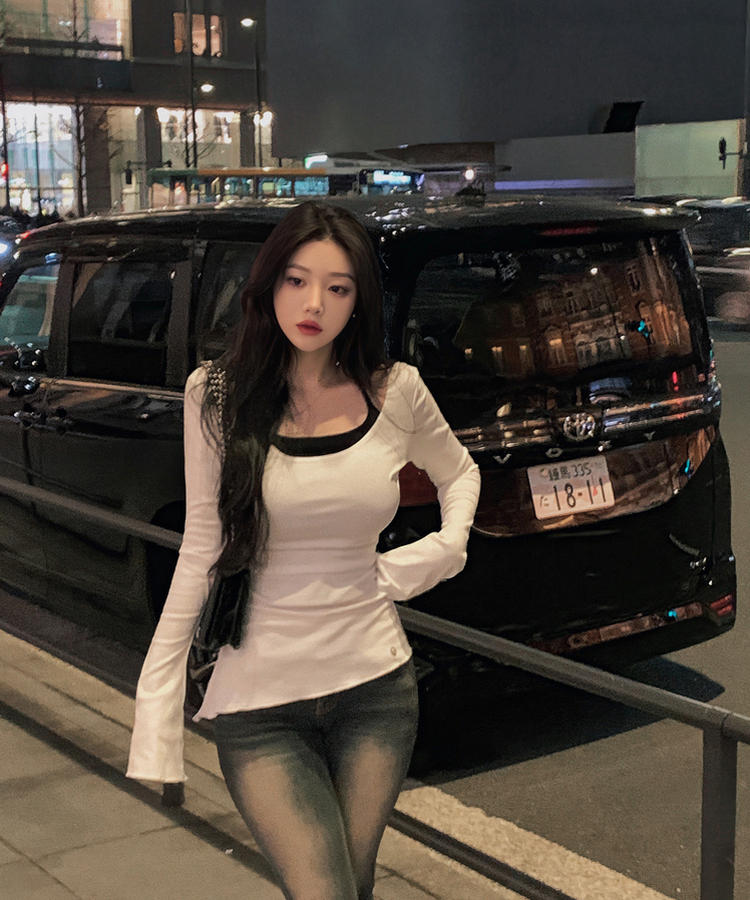 サイドシアリングスリットオフ長袖Tシャツ IVORY