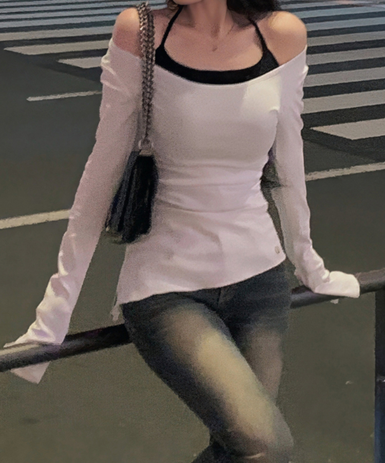 サイドシアリングスリットオフ長袖Tシャツ IVORY