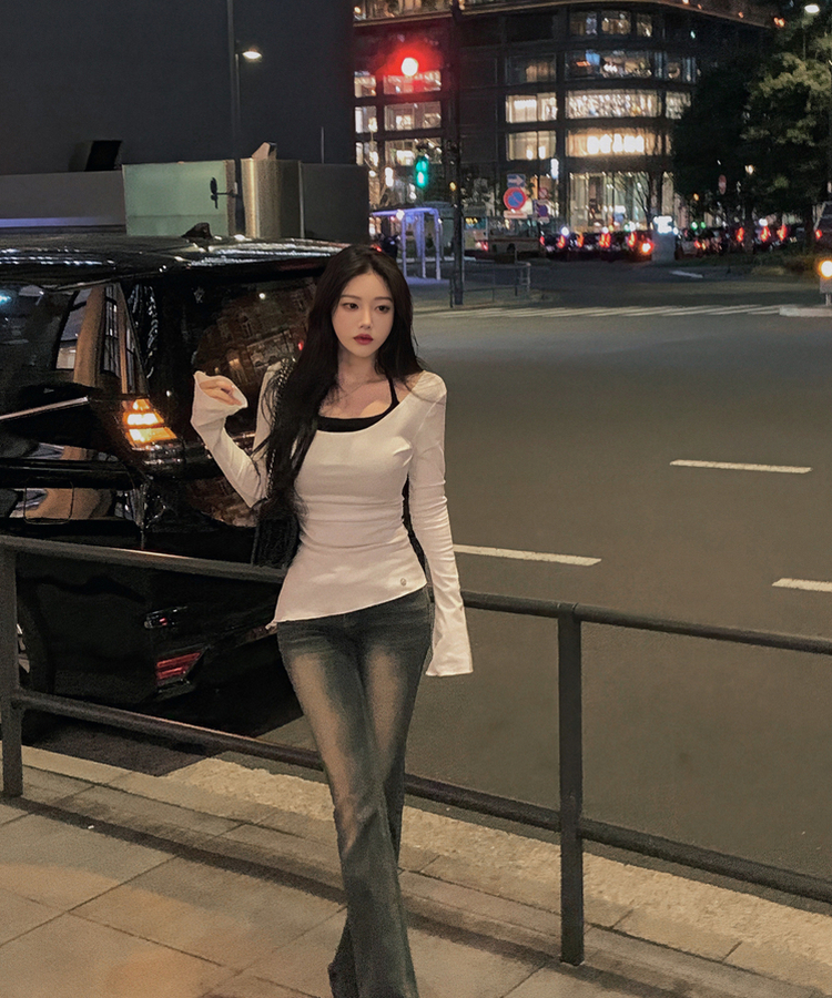 サイドシアリングスリットオフ長袖Tシャツ IVORY