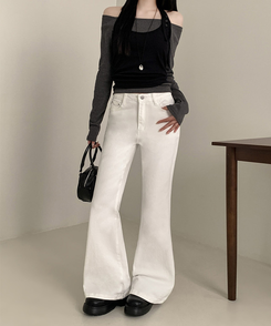 【丈別】ハイウエストセミブーツカットデニムパンツ(6color) WHITE