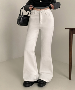 【丈別】ハイウエストセミブーツカットデニムパンツ(6color) WHITE