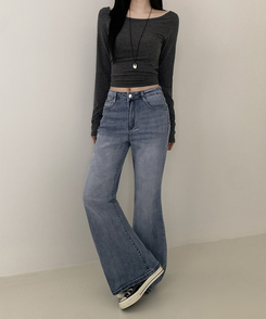 【丈別】ハイウエストセミブーツカットデニムパンツ(6color) LIGHT DENIM