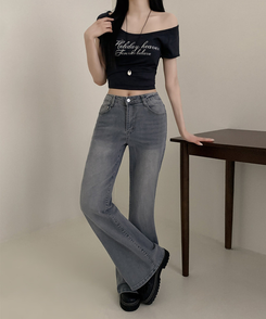 【丈別】ハイウエストセミブーツカットデニムパンツ(6color) GREY