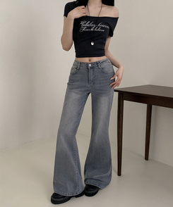 【丈別】ハイウエストセミブーツカットデニムパンツ(6color) GREY