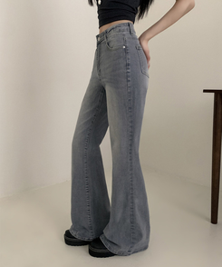 【丈別】ハイウエストセミブーツカットデニムパンツ(6color) GREY