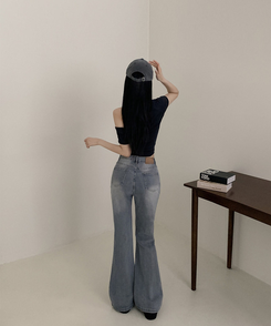 【丈別】ハイウエストセミブーツカットデニムパンツ(6color) GREY